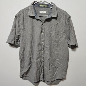 Tommy Bahama Shirt Mens  Large Gray Linen Hawaiian Button Up Short Sleeve B2